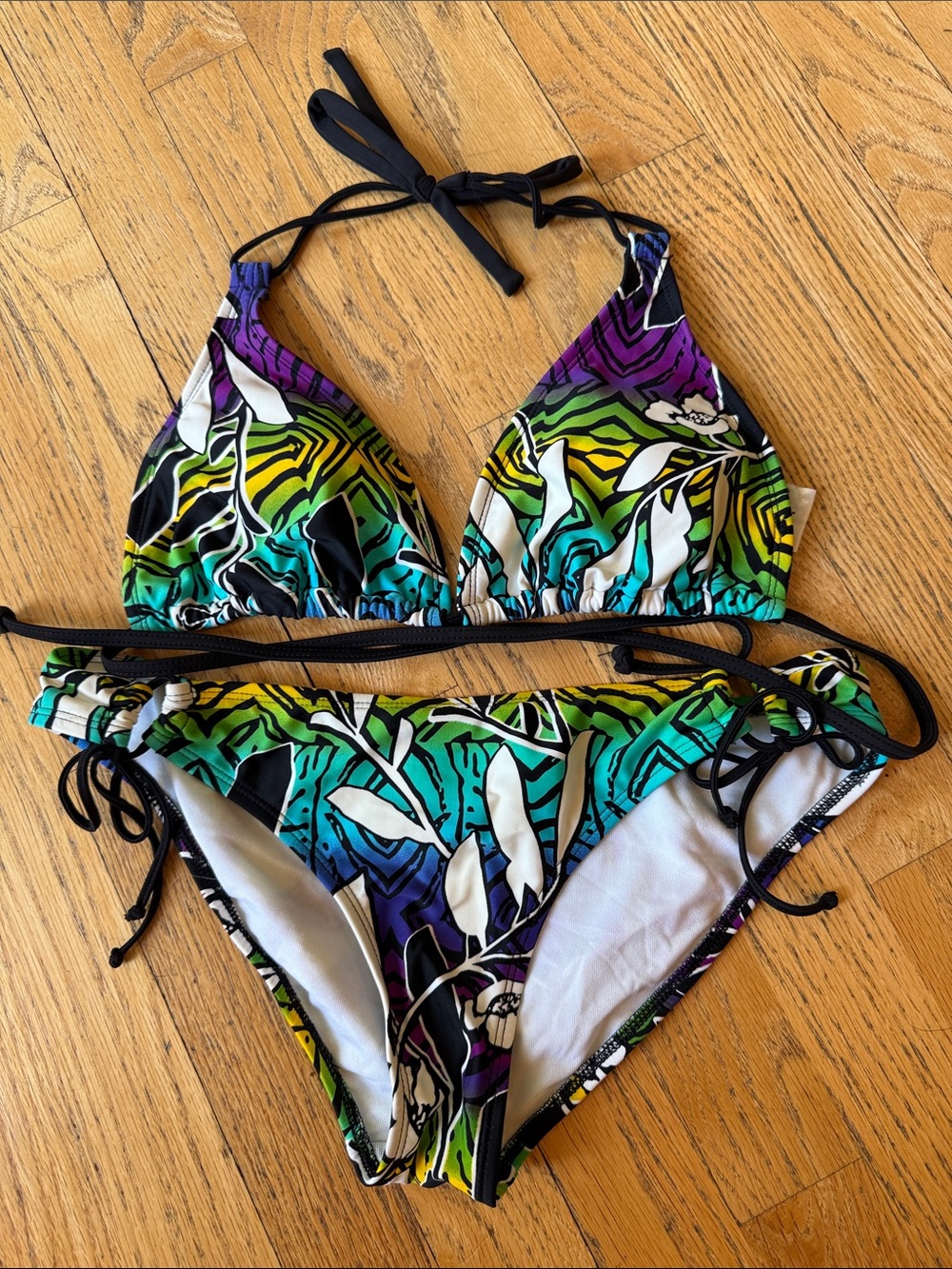 Body Glove Multicolor Tropical Print String Bikini - Black Trim